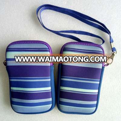 Premium Neoprene Zipper Purse/Pouch for Mobile Phone & Loose Change with Strap